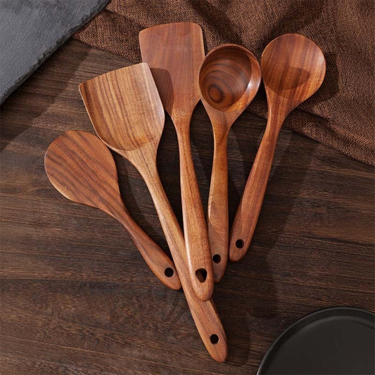 5 Pieces,Wooden Kitchen Tools - Solid Wood, Rot & Heat Resistant
