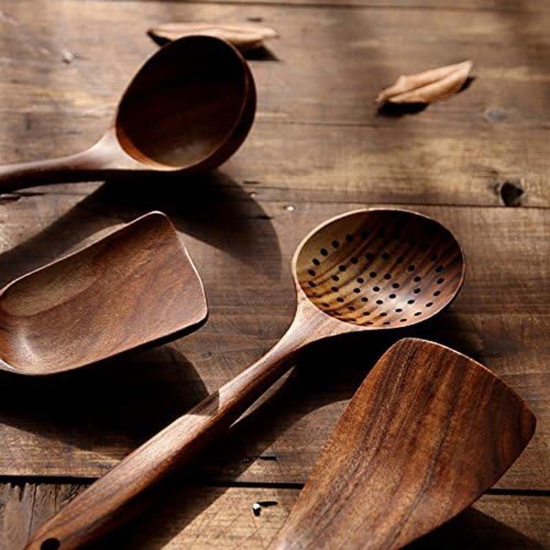 5 Pieces,Wooden Kitchen Tools - Solid Wood, Rot & Heat Resistant