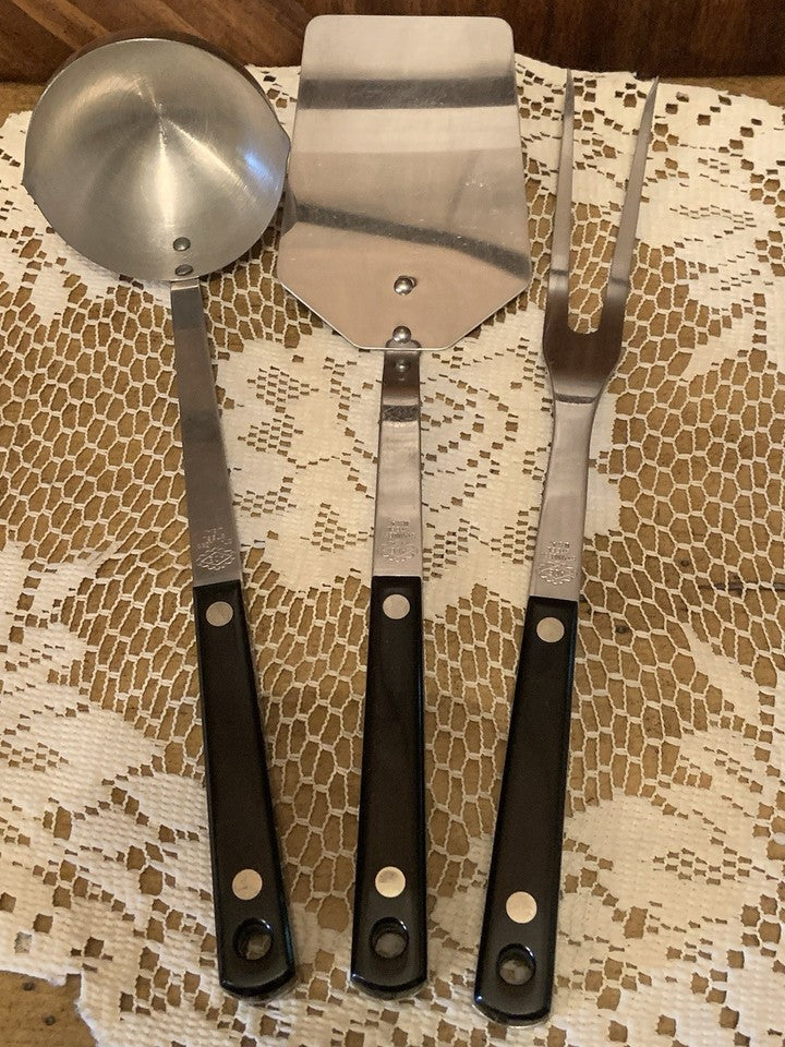 Ace 3-Piece Stainless Steel Black Handle Kitchen Utensil Fork Ladle Spatula Set